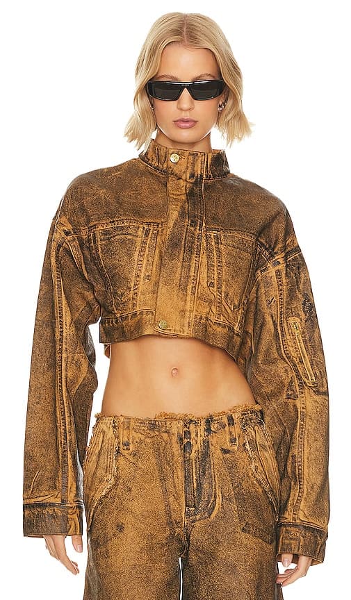 Anaisa Oversized Cropped Jacket In Coated Vintage Brown - Image 1