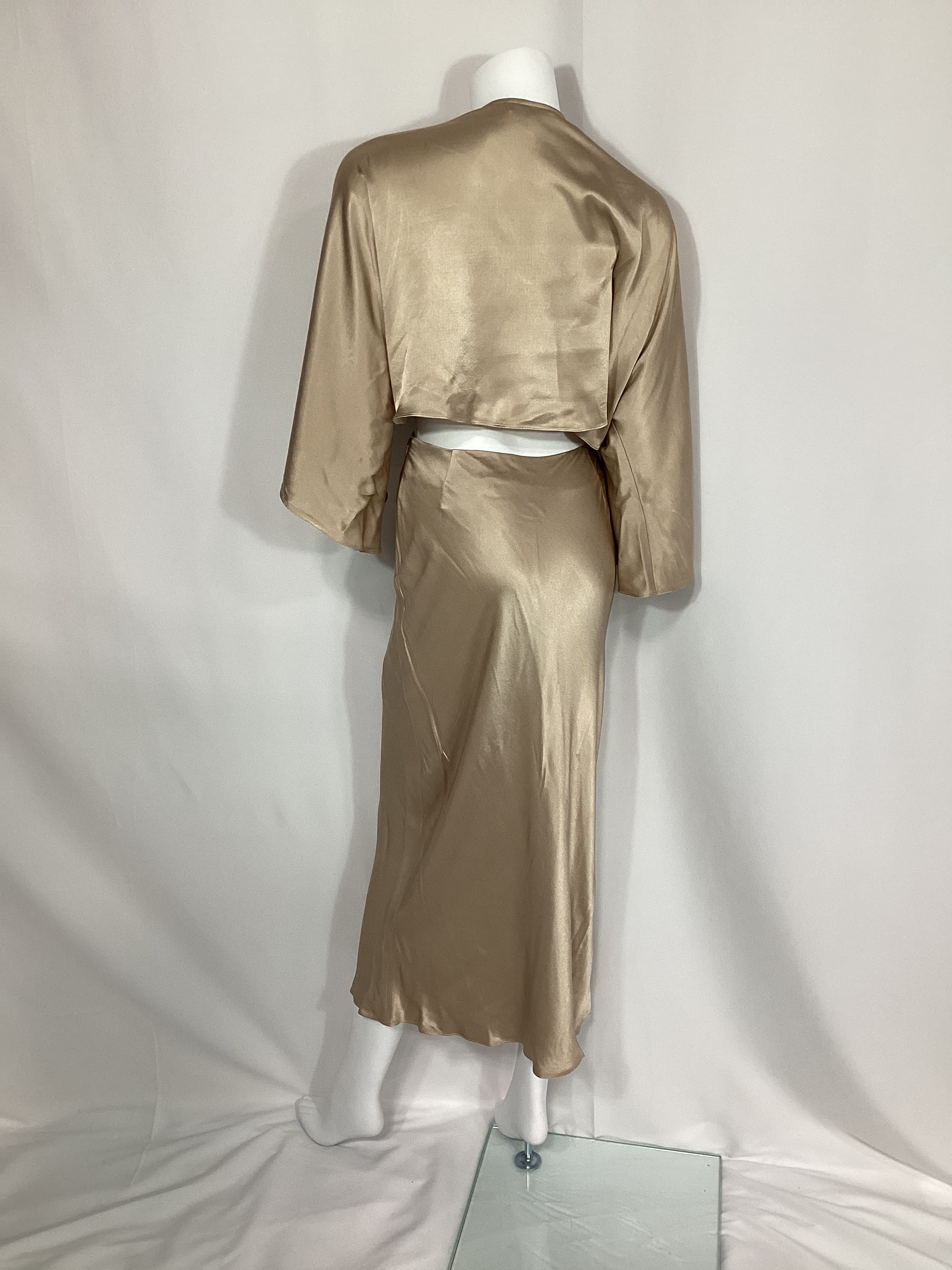 La Lune Tie Front Bias Midi Dress In Gold - Image 2