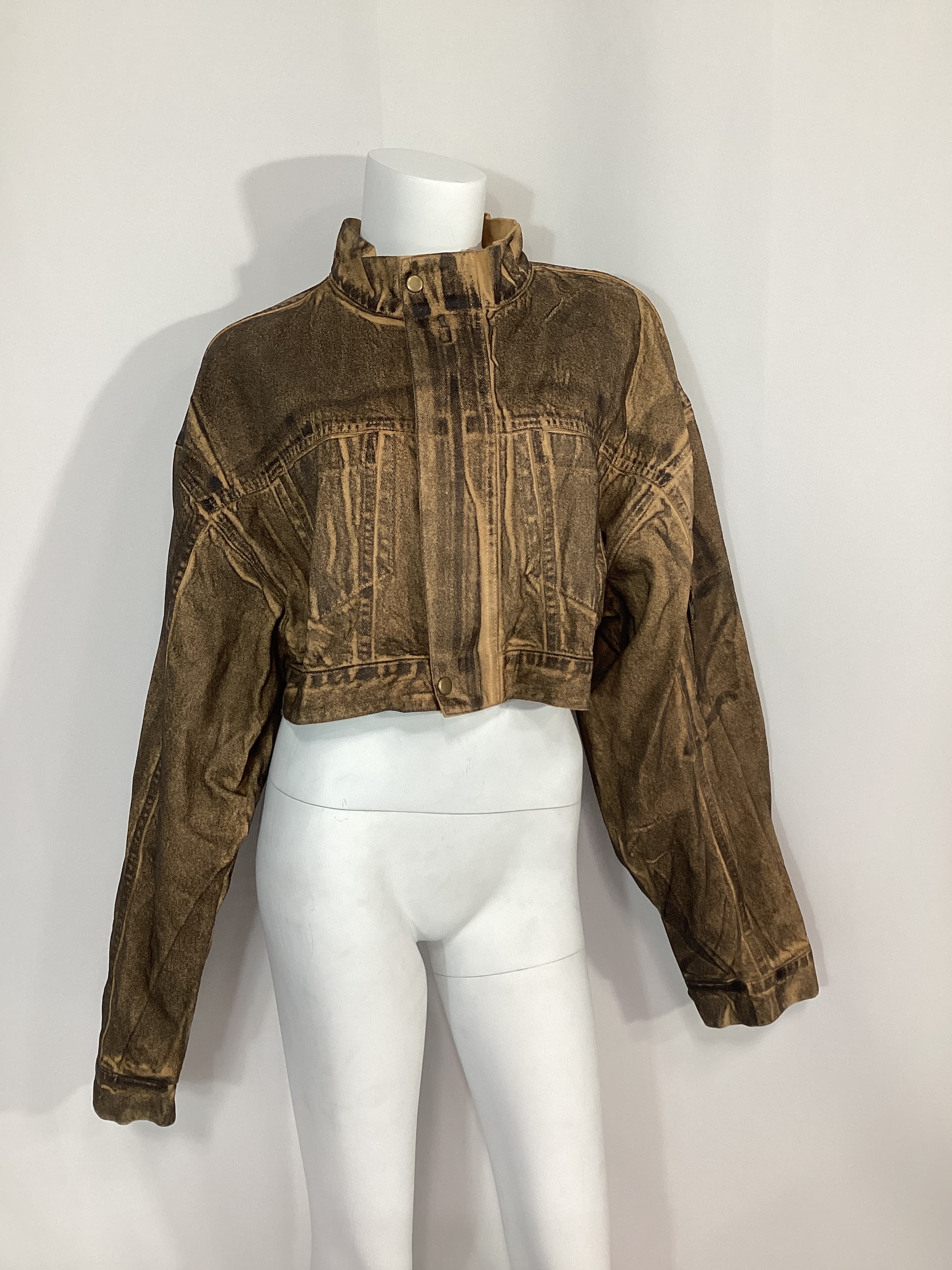 Anaisa Oversized Cropped Jacket In Coated Vintage Brown - Image 2