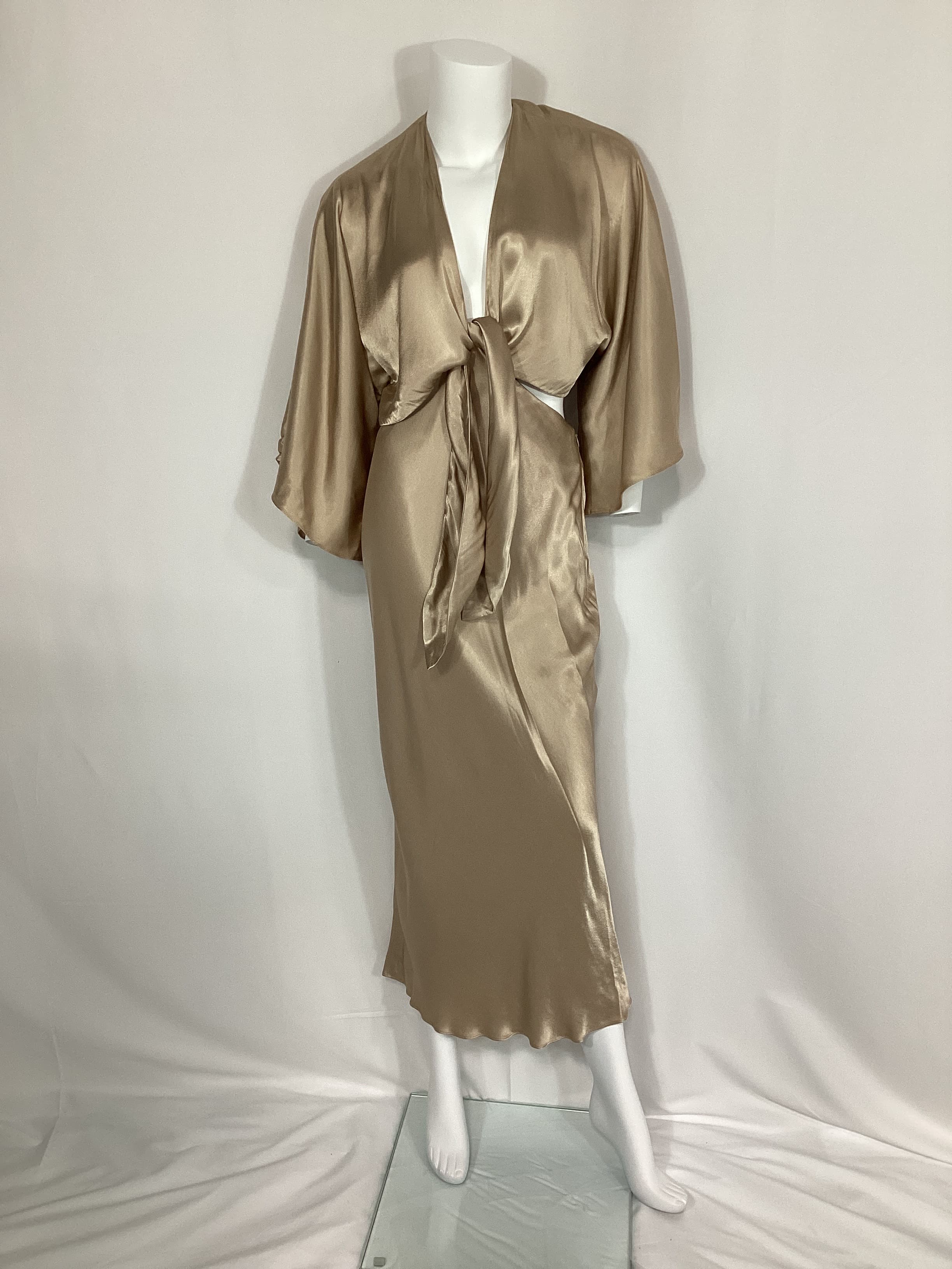 La Lune Tie Front Bias Midi Dress In Gold - Image 3