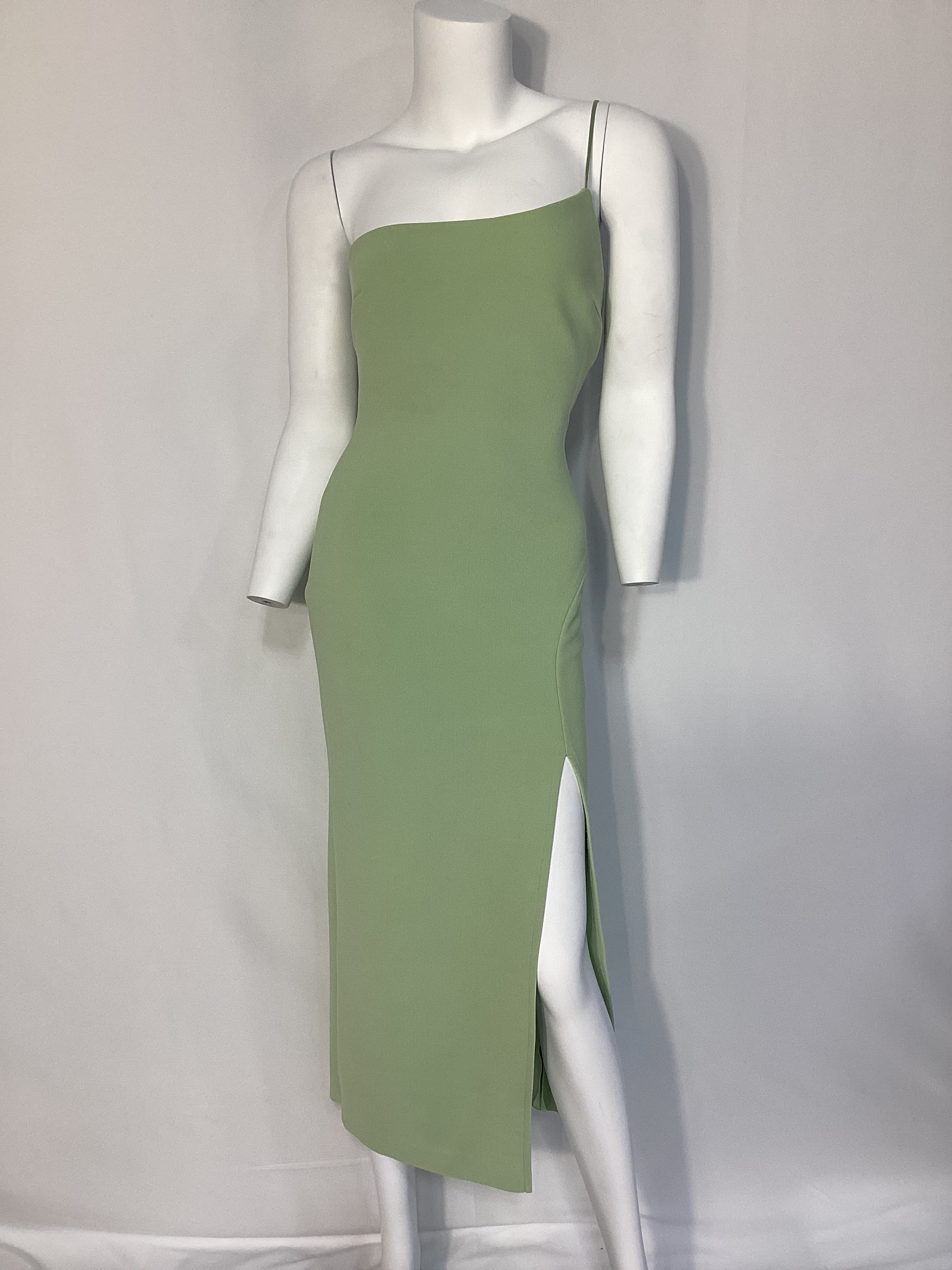 Fleur Asymmetrical Midi Dress In Avocado - Image 4