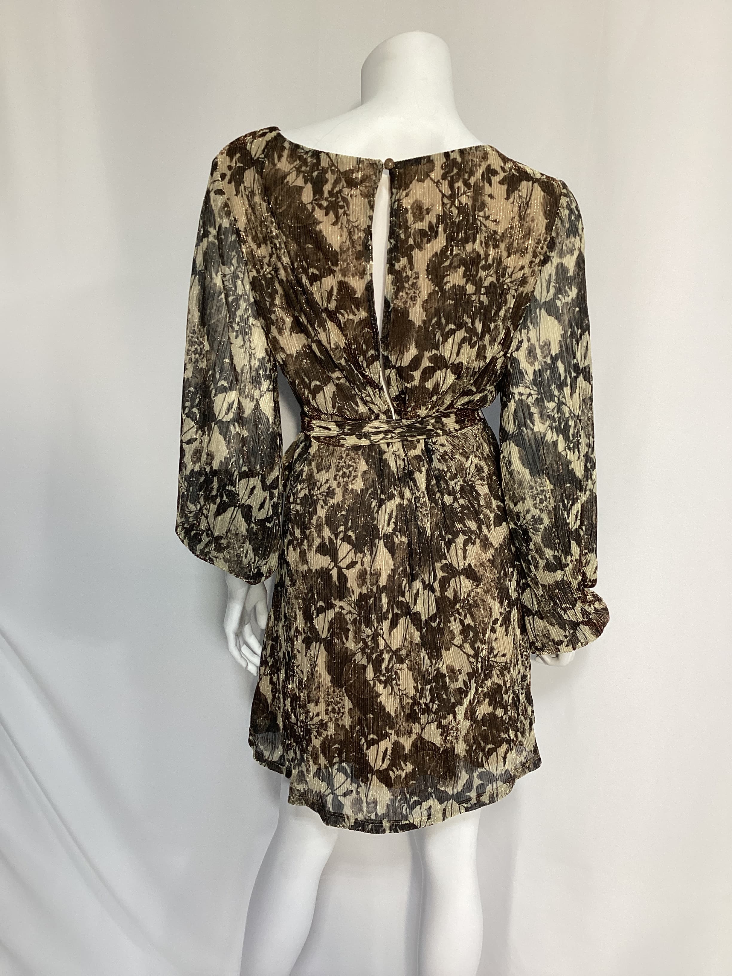 Kirsi Printed Metallic Long Sleeve Minidress - Image 2