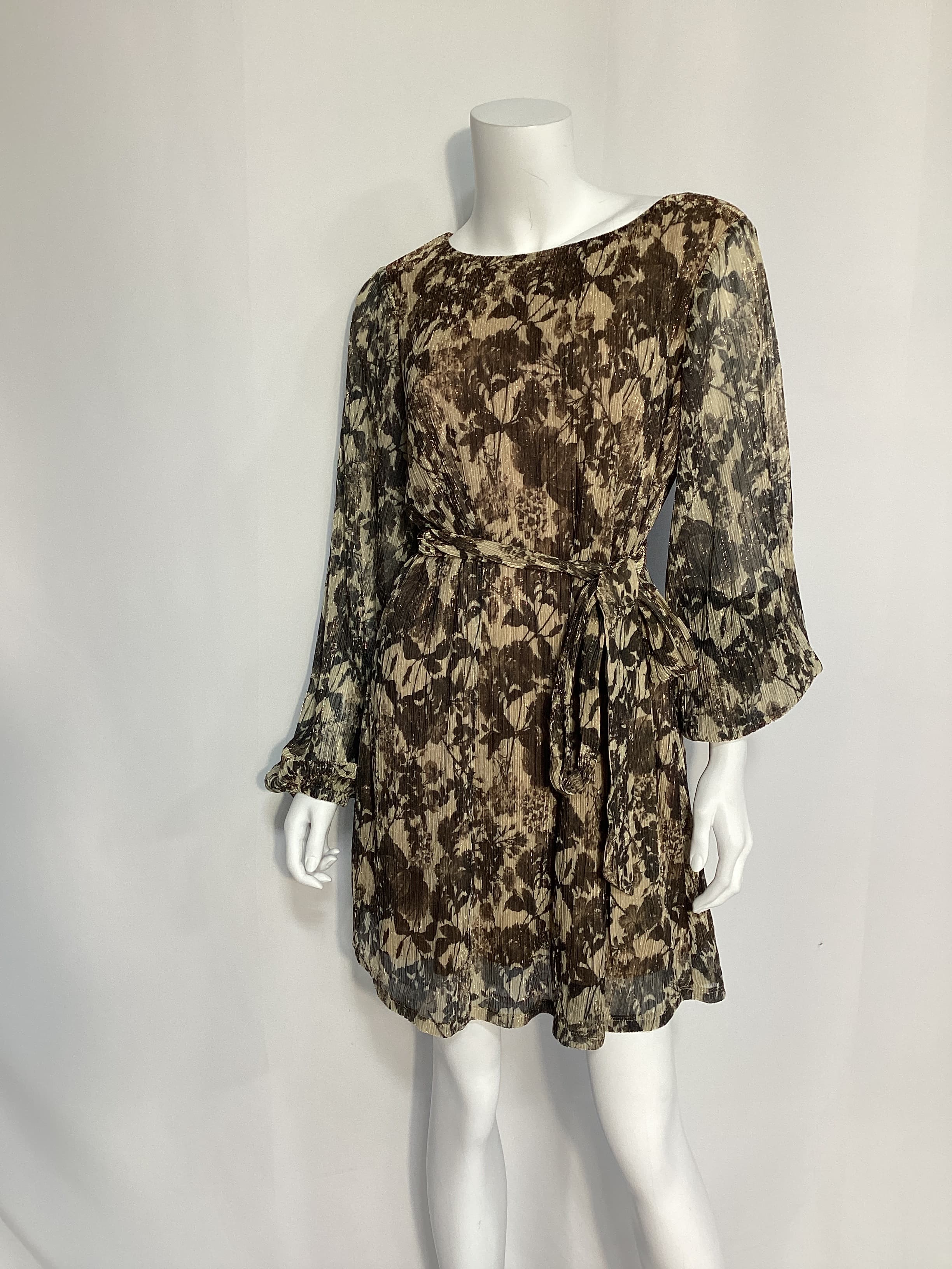 Kirsi Printed Metallic Long Sleeve Minidress - Image 3