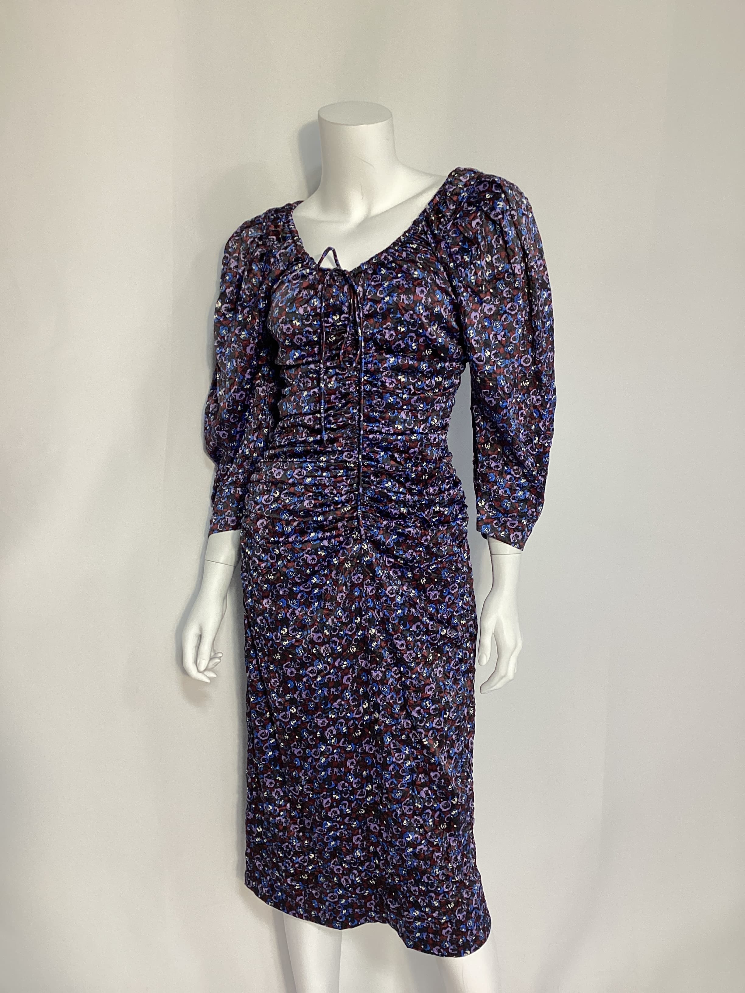 Floral Crinkled Satin U-Neck Midi Dress - Image 3