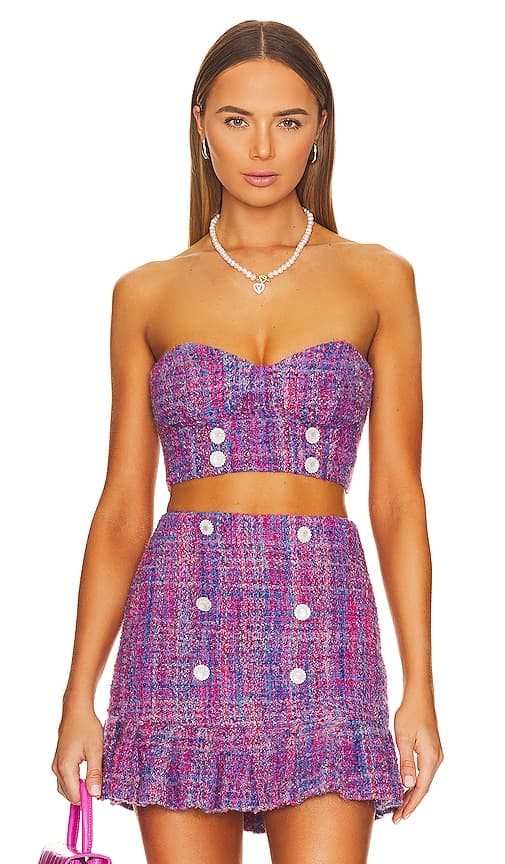 Marseille Bustier Top In Pink Berry Tweed - Image 1