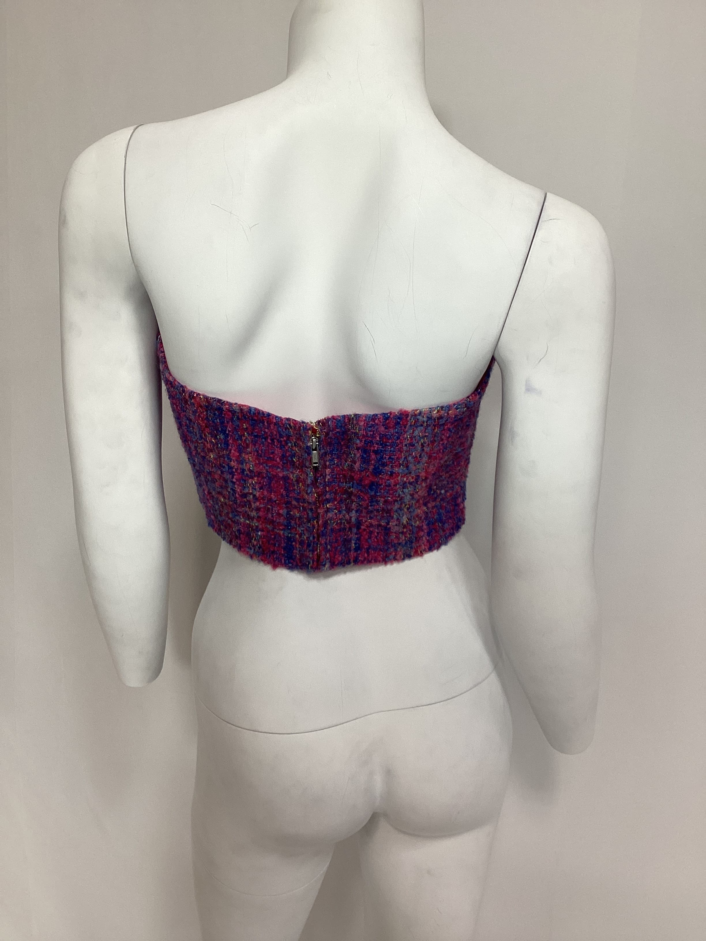 Marseille Bustier Top In Pink Berry Tweed - Image 3