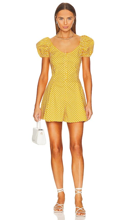 Sarah Romper In Yellow White Mini Polka Dot - Image 1