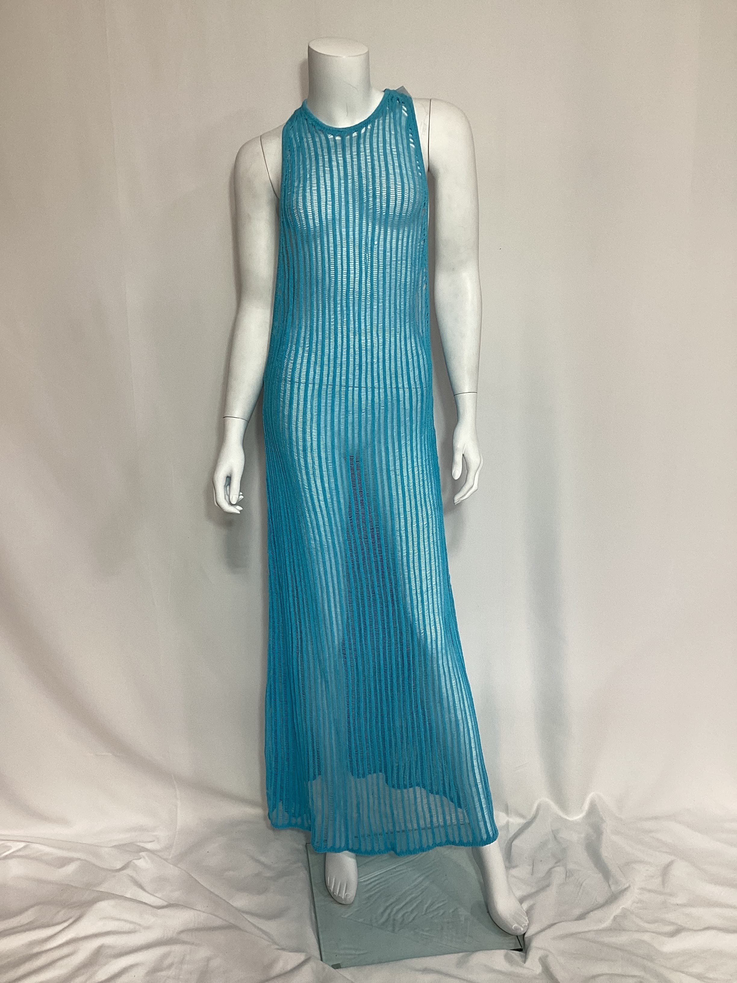 Ryclen Open Knit Midi Dress In Aqua Blue - Image 2