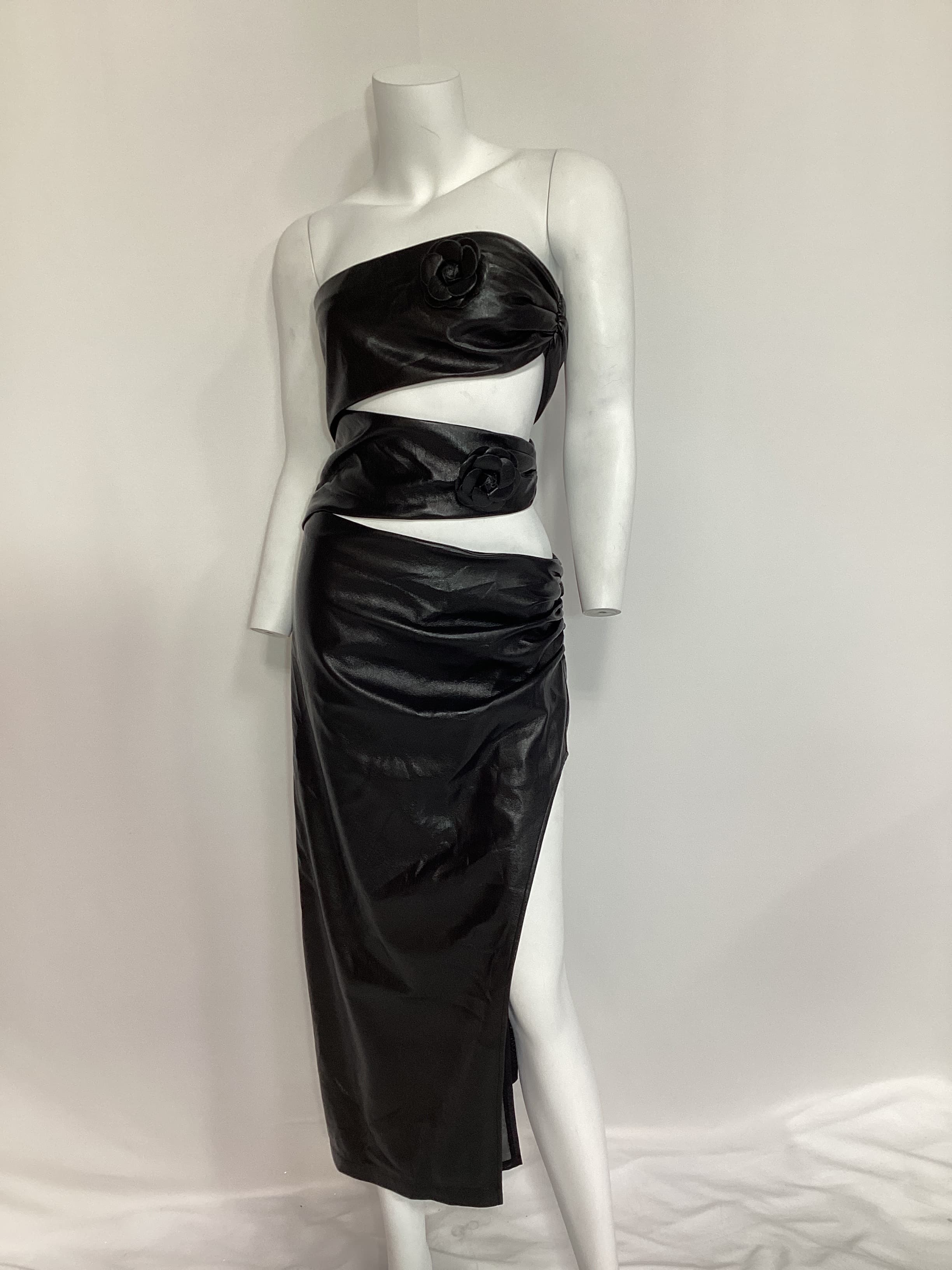 Sabine Faux Leather Midi Dress In Black - Image 2