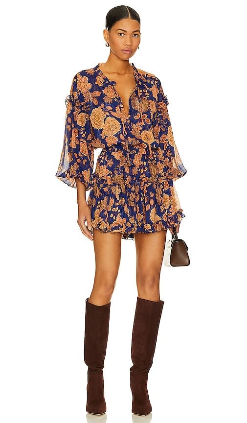 Elena Dress In Blue Marigold Flora - Image 1