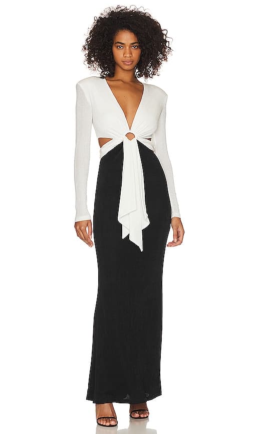 Aldina Contrast Slinky Gown In Ivory & Black - Image 1
