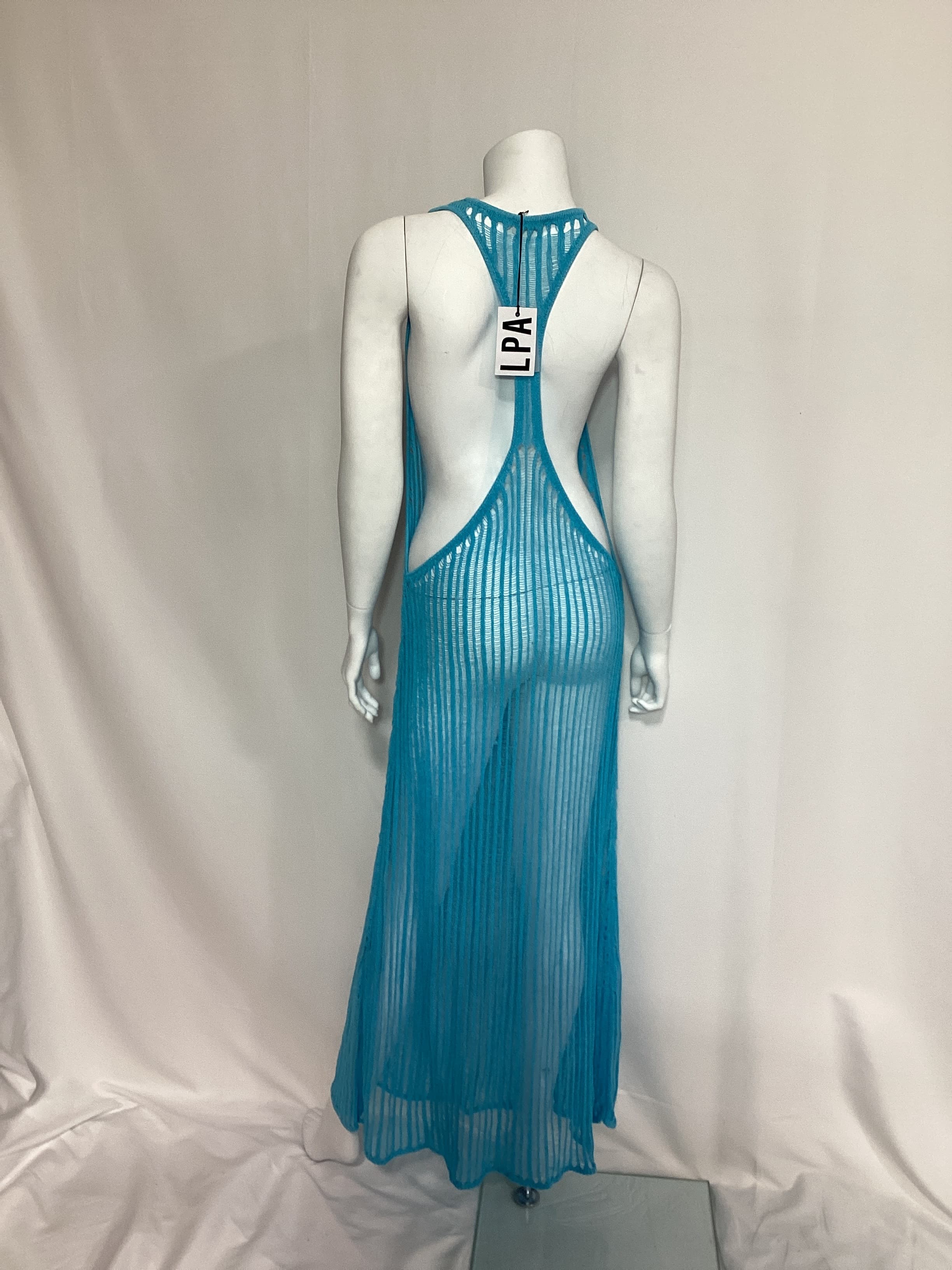 Ryclen Open Knit Midi Dress In Aqua Blue - Image 4