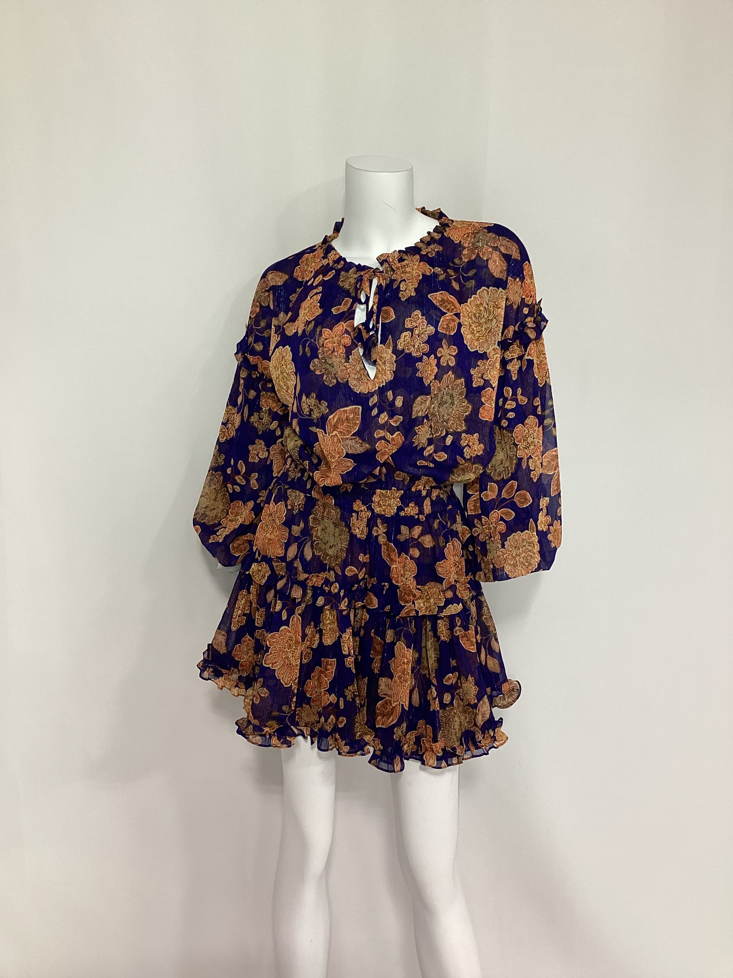 Elena Dress In Blue Marigold Flora - Image 4
