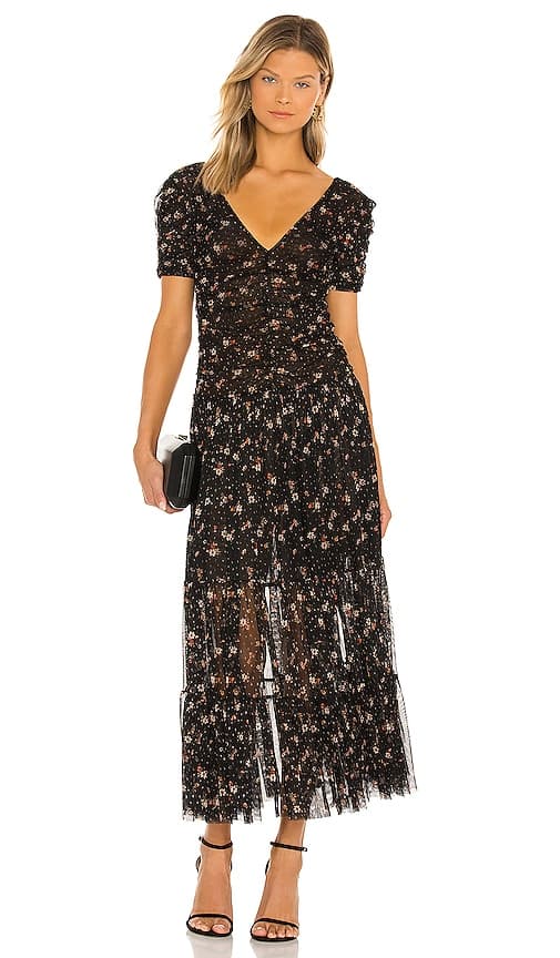 Rebecca Dress In Autumn Ditsy Mesh - Image 1