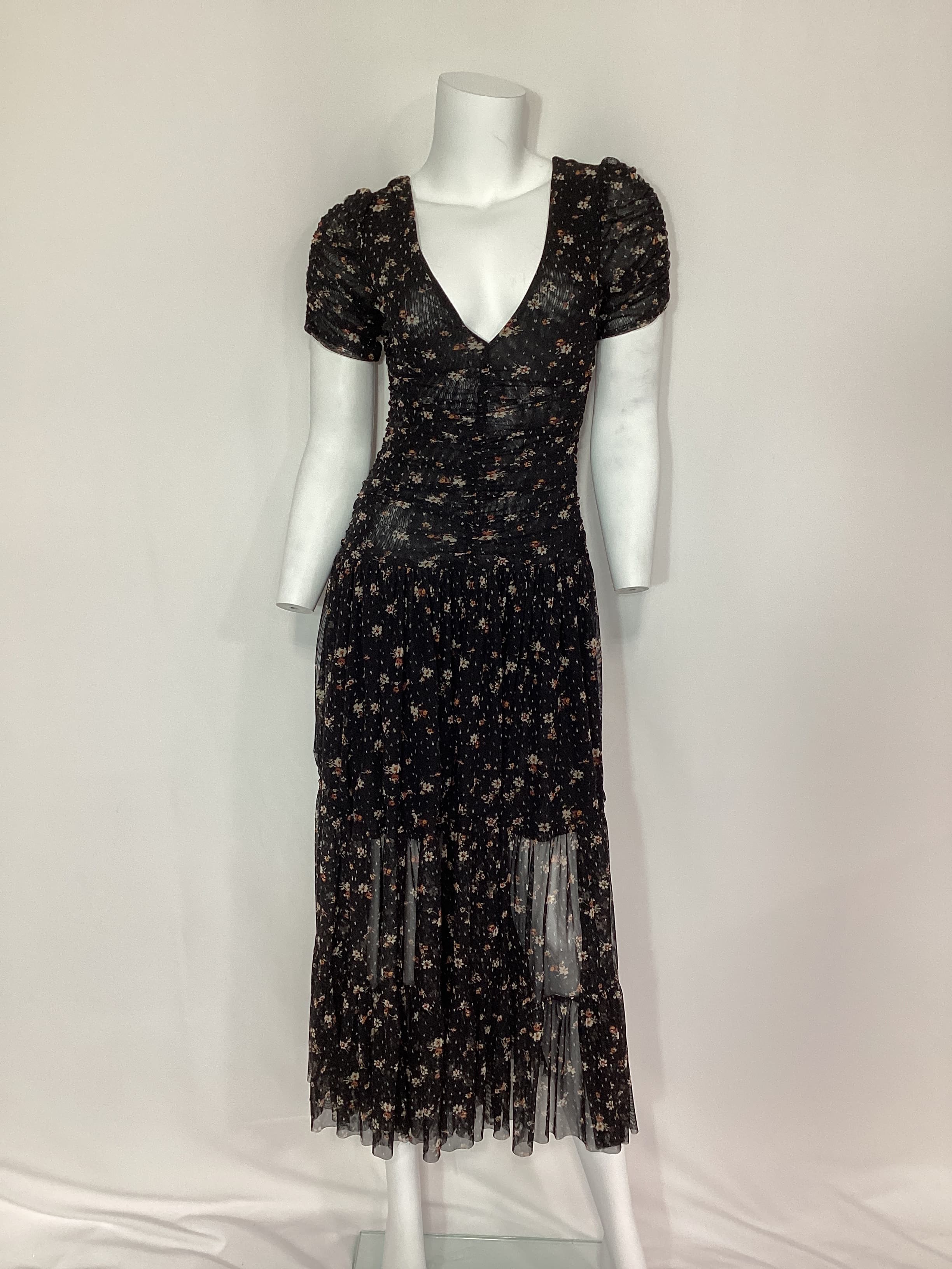 Rebecca Dress In Autumn Ditsy Mesh - Image 3