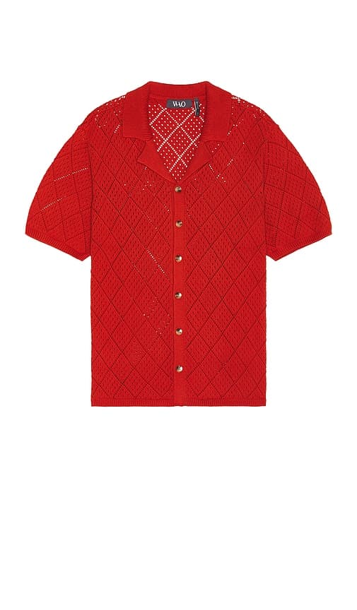 Open Knit Camp Shirt In Burnt Orange - Image 1
