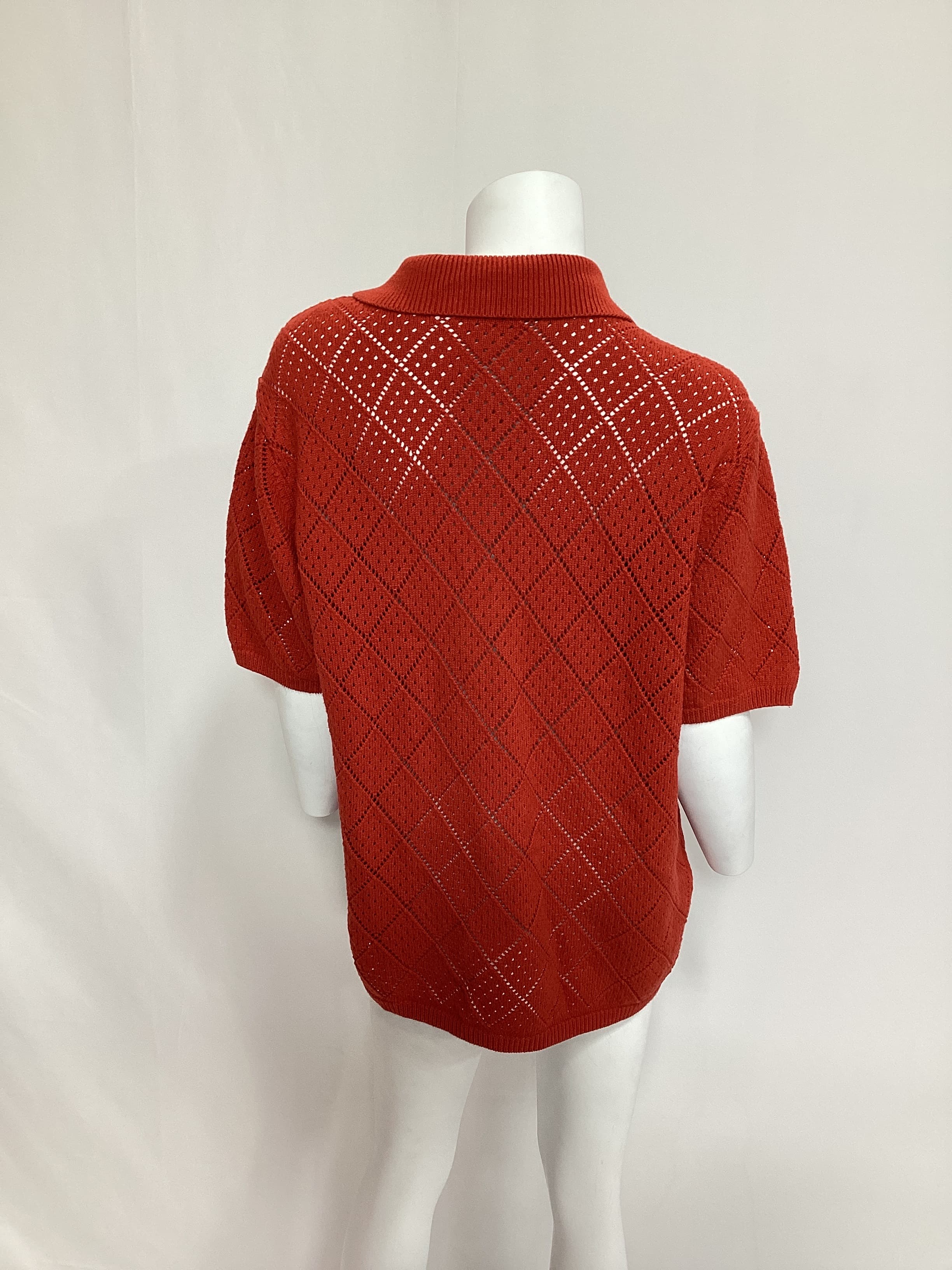Open Knit Camp Shirt In Burnt Orange - Image 2