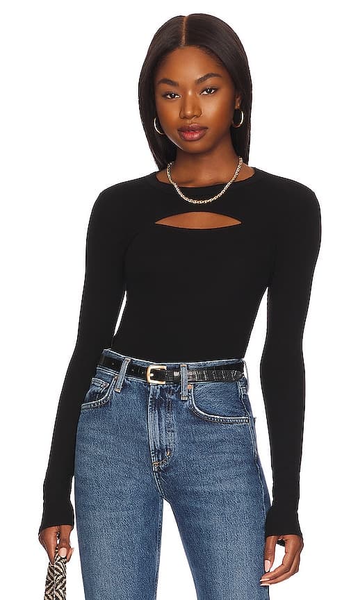 Silk Knit Cutout Crew In Black - Image 2
