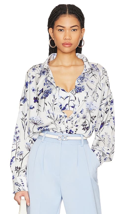The Ex-Boyfriend Shirt In Blue & White Multi Floral - Image 1