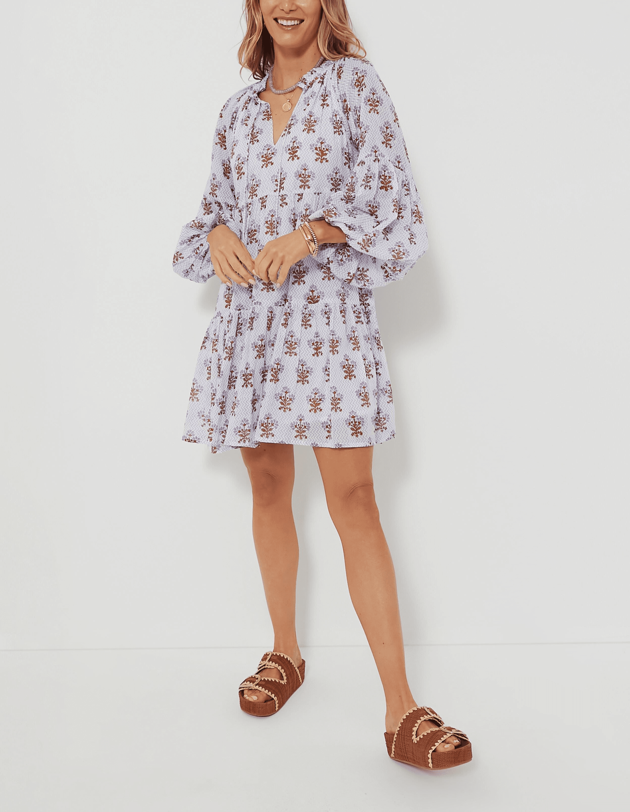 Lavender Atherton Balloon Sleeve Short Dress - Image 1