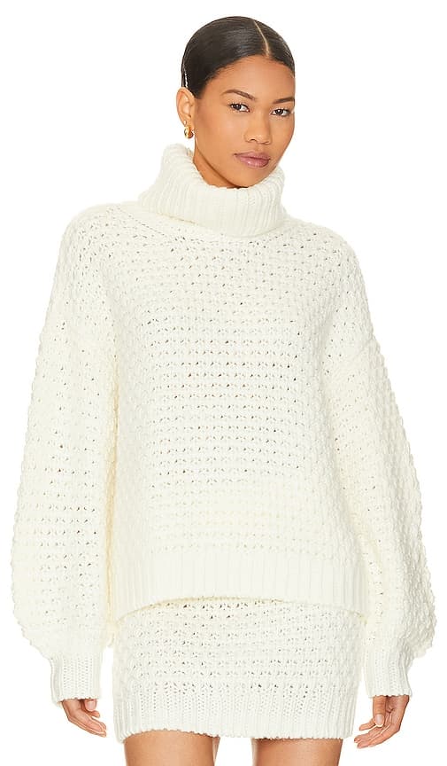 Cable Turtleneck Sweater In Ivory - Image 1
