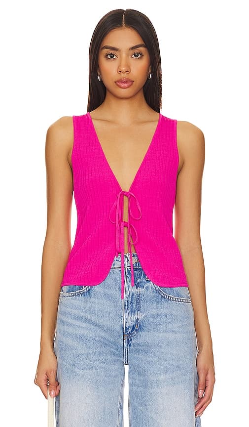 Time Out Tie Top In Pink Rib Knit - Image 1