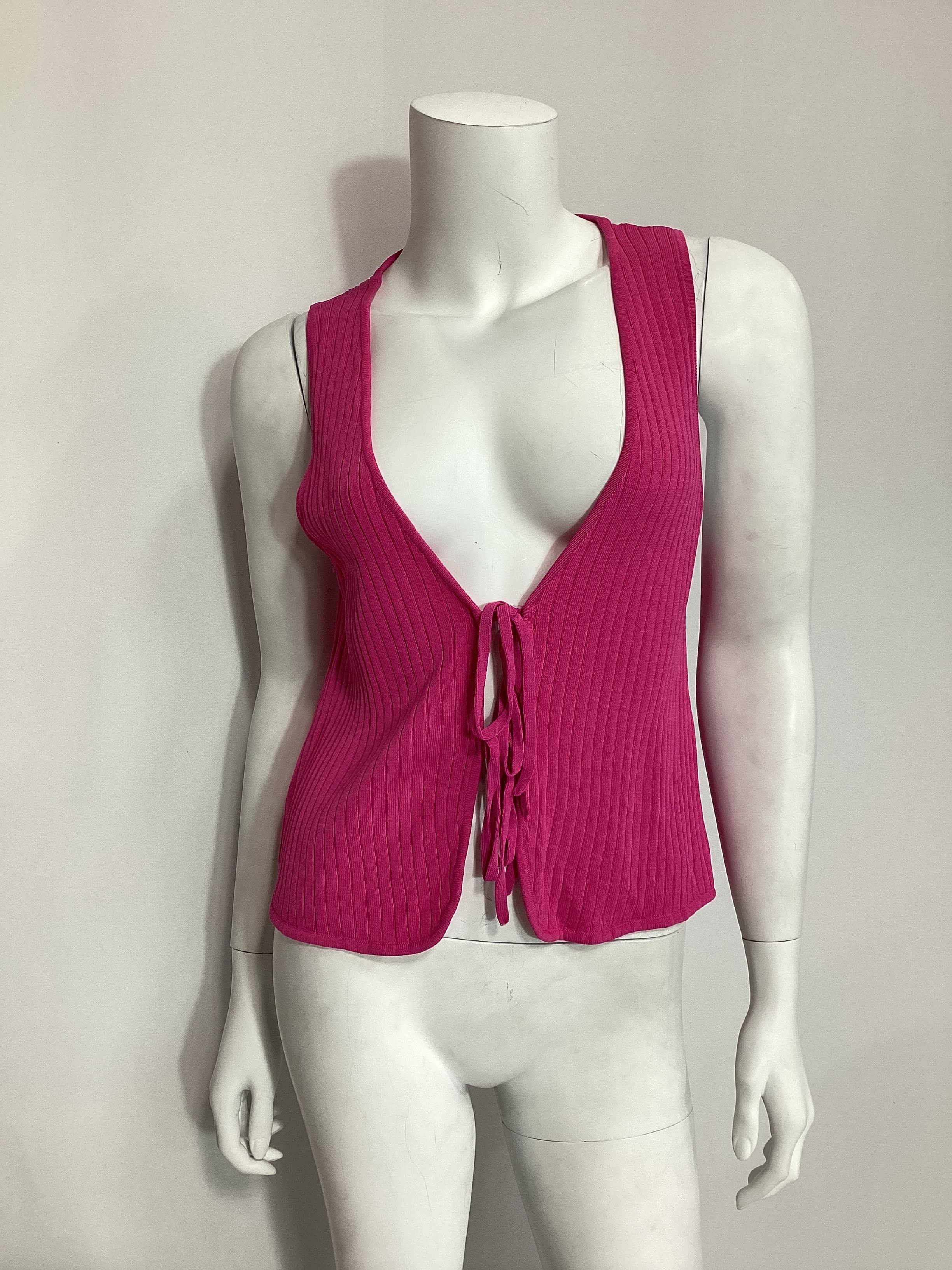 Time Out Tie Top In Pink Rib Knit - Image 3