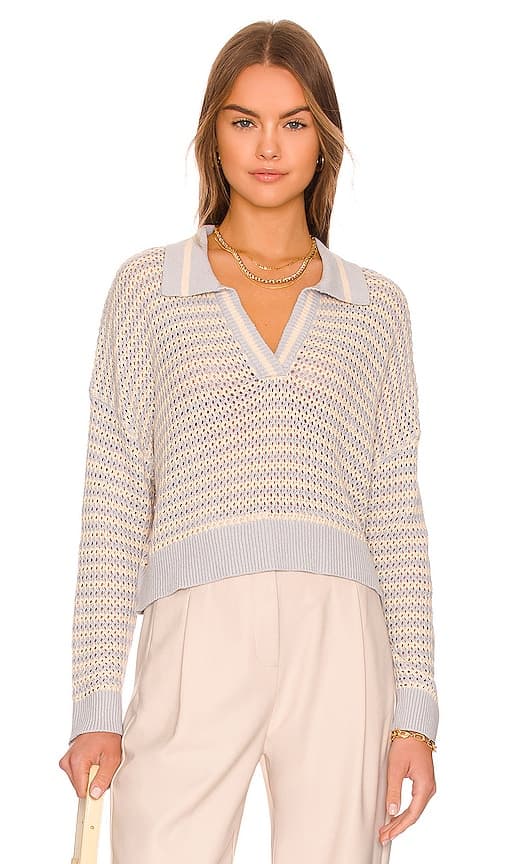 Stripe Polo Pullover Sweater In Iceberg Multi - Image 1