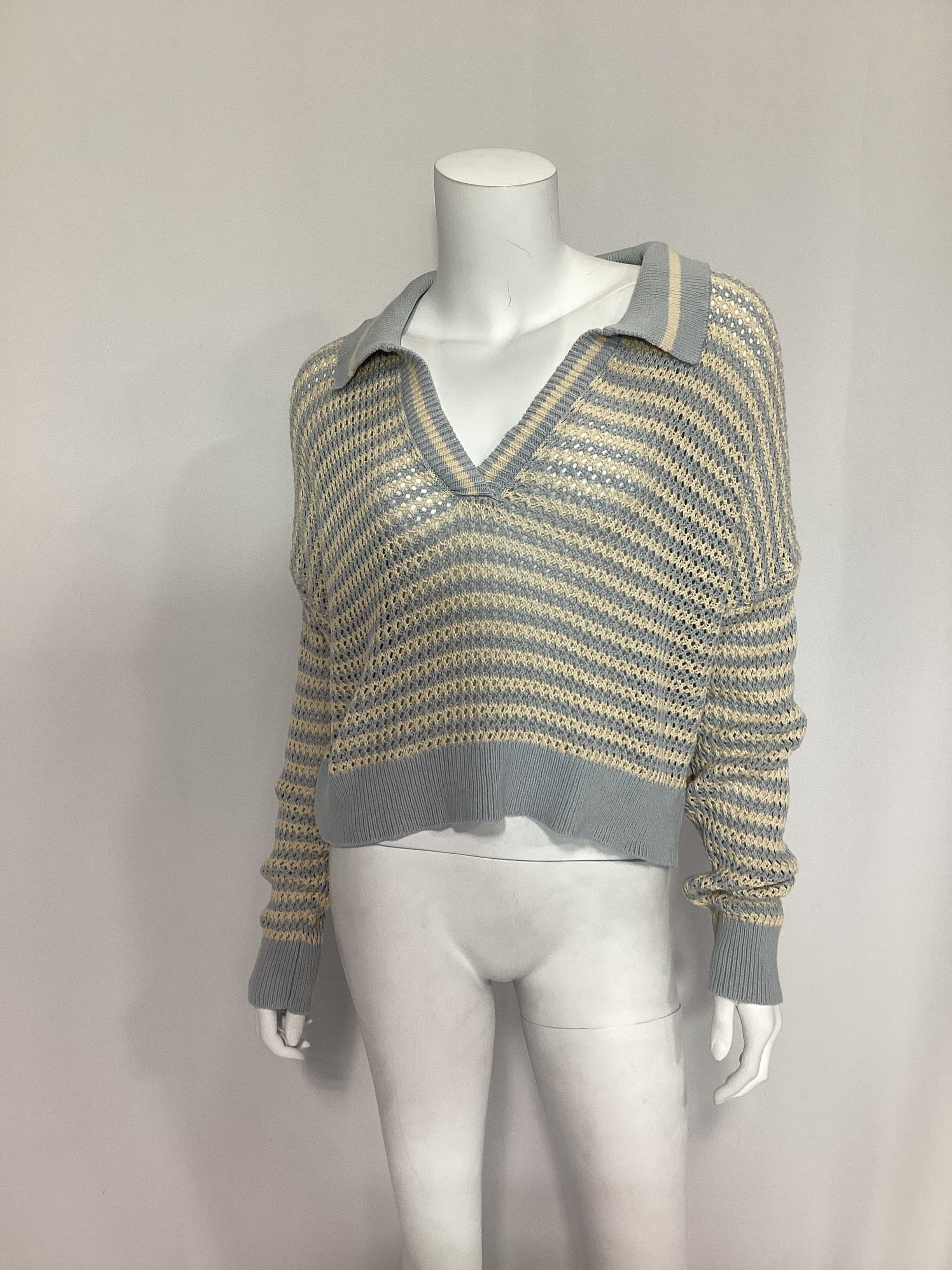 Stripe Polo Pullover Sweater In Iceberg Multi - Image 3