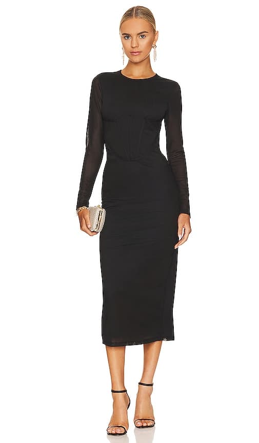 Sensei Mesh Midi Dress In Black - Image 1