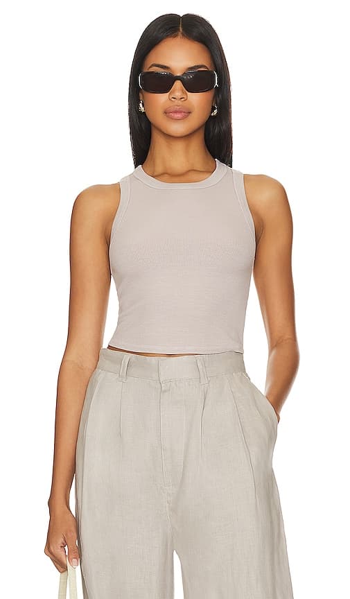 Silk Cropped Bold Sheath Tank In Quartz - Image 1