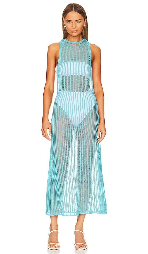 Ryclen Open Knit Midi Dress In Aqua Blue - Image 1