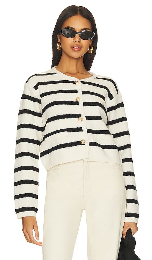 Benni Stripe Cardigan In Cream & Black - Image 1