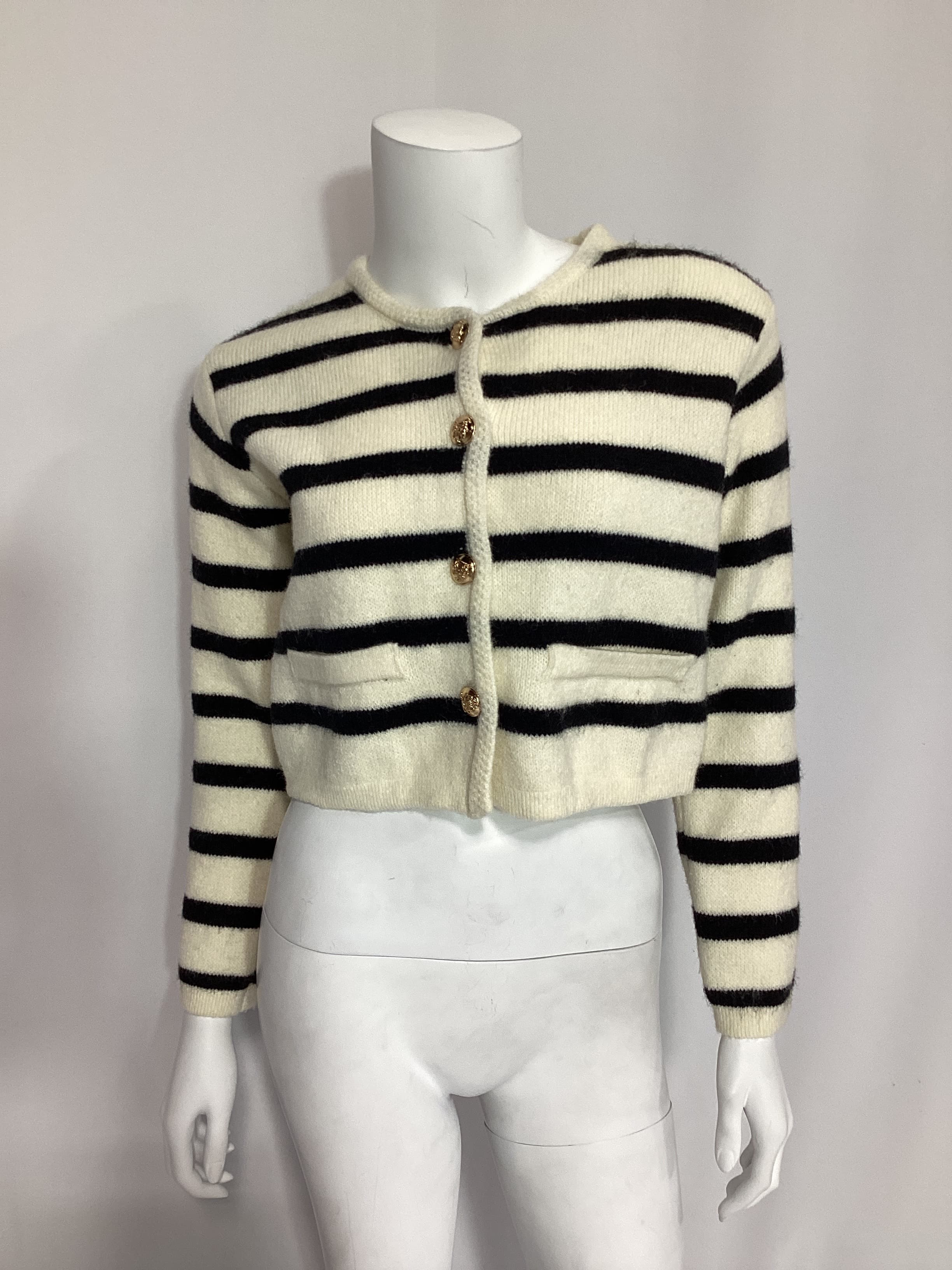 Benni Stripe Cardigan In Cream & Black - Image 3