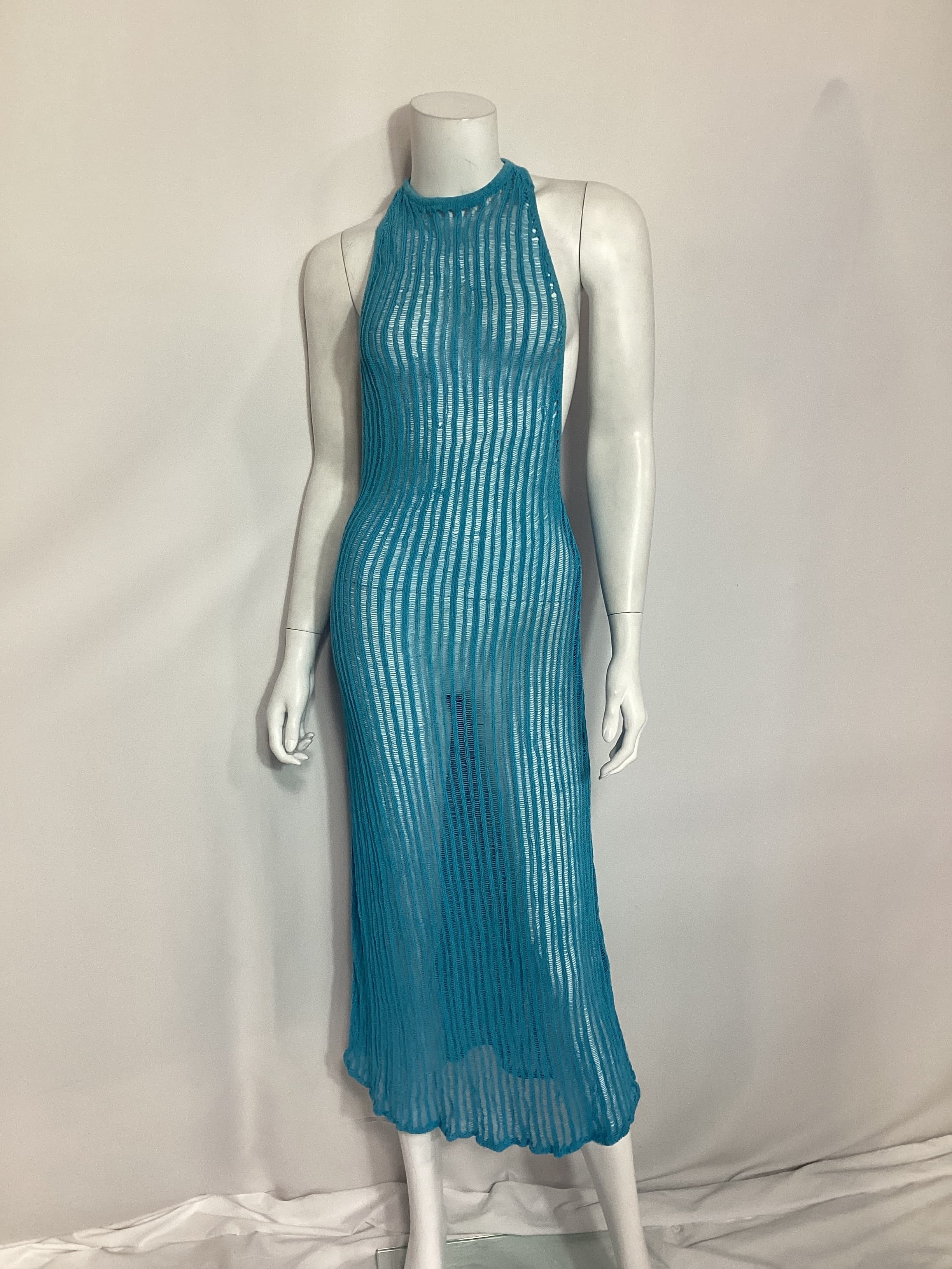Ryclen Open Knit Midi Dress In Aqua Blue - Image 3