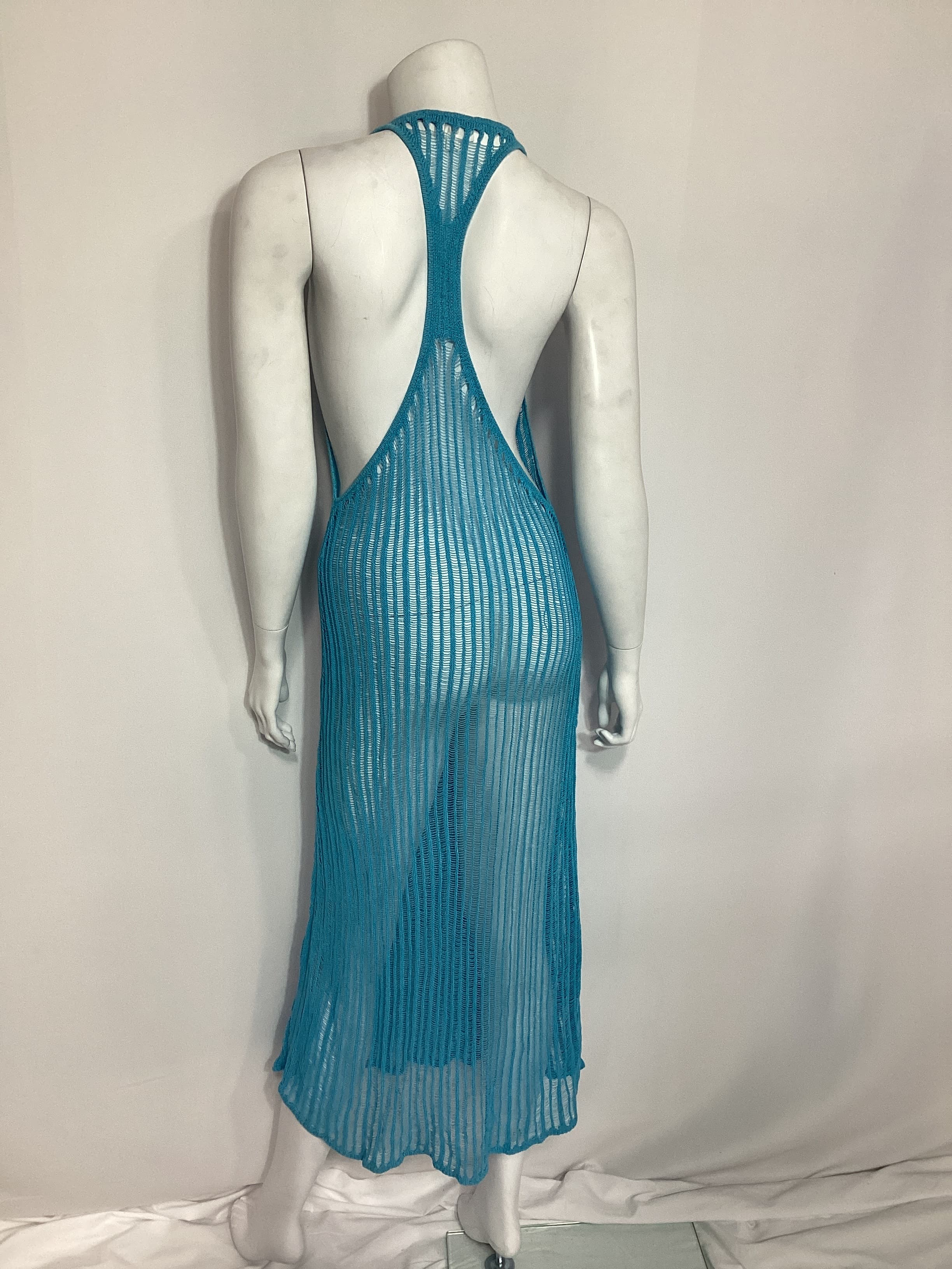 Ryclen Open Knit Midi Dress In Aqua Blue - Image 4