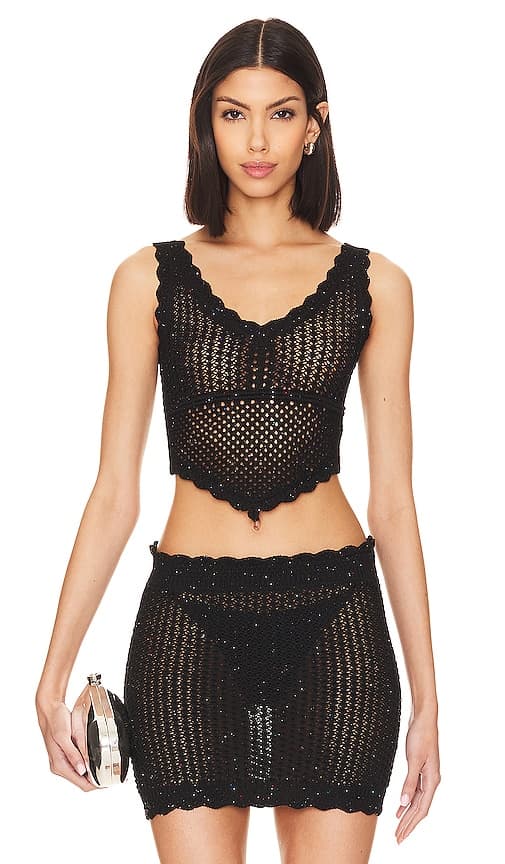 Renata Knit Shimmer Top In Black - Image 1