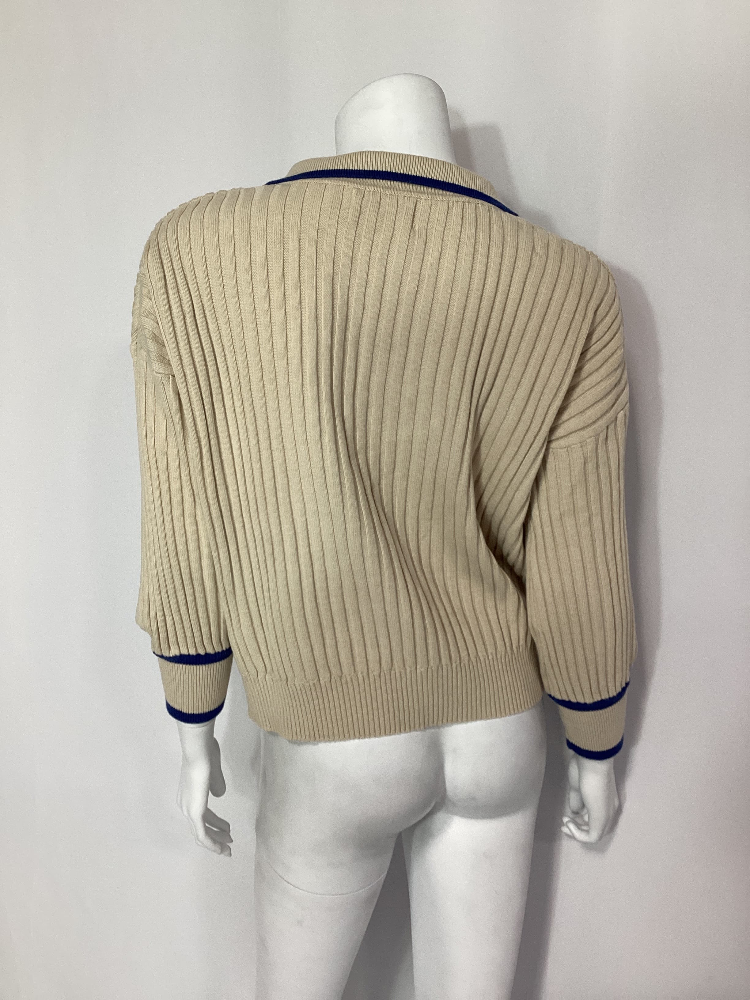 The Atalie Knit Top In Oatmeal Cobalt - Image 3