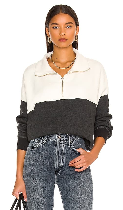The Colorblock Fleece Half-Zip Pullover In Almost Black & Washed White - Image 1