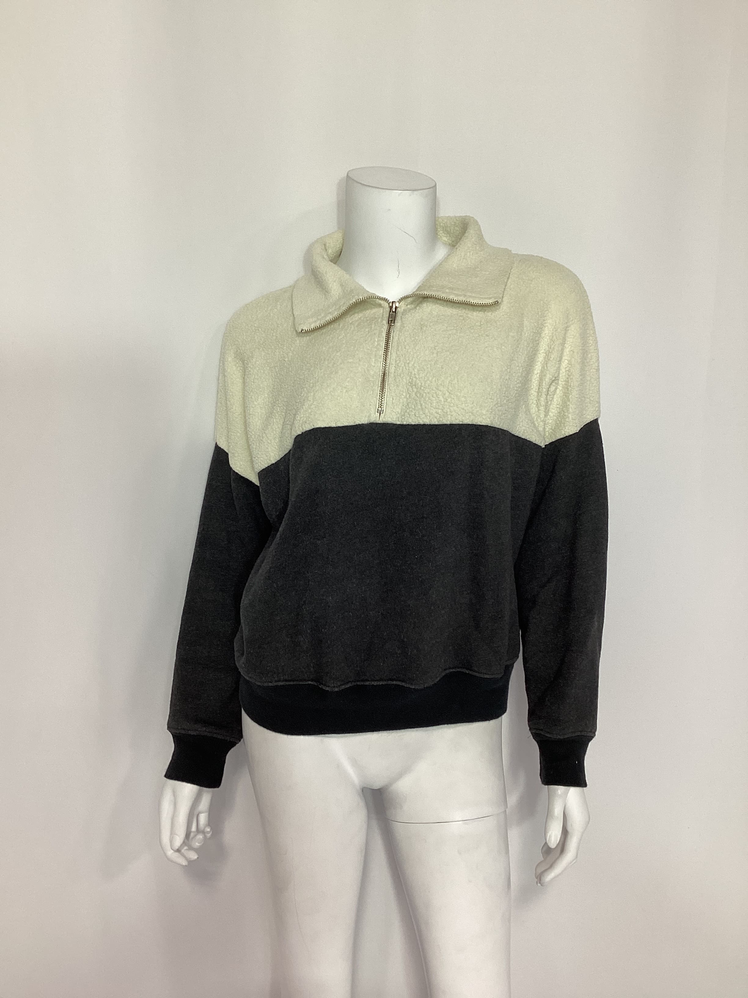 The Colorblock Fleece Half-Zip Pullover In Almost Black & Washed White - Image 3