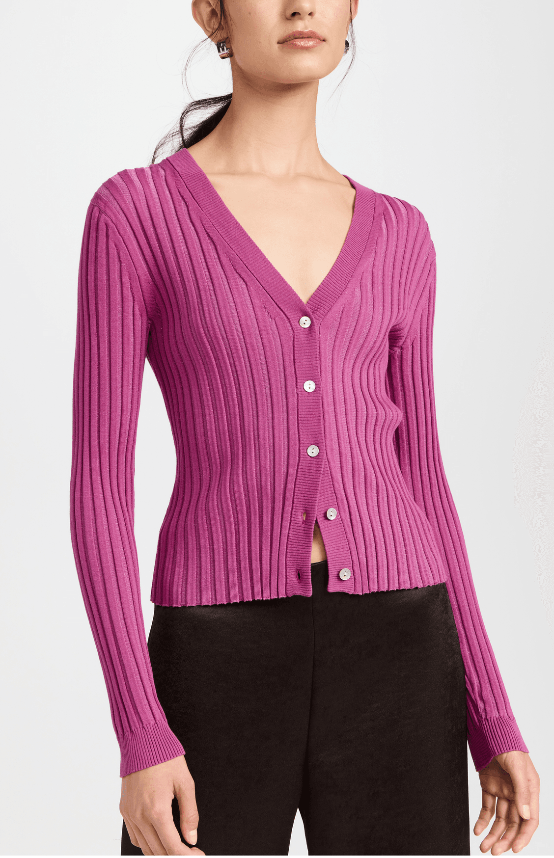 Ribbed V Neck Cardigan - Image 1