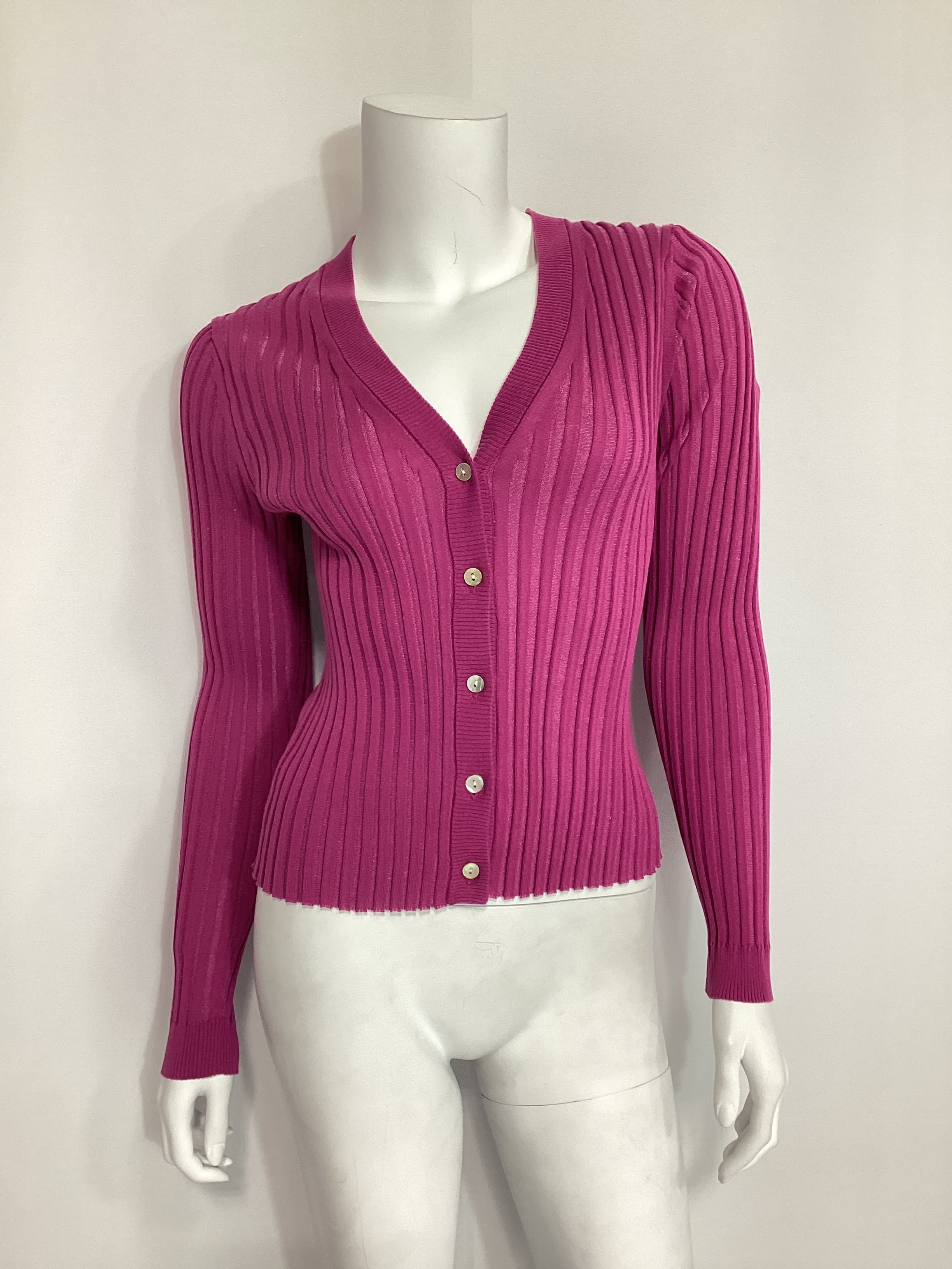 Ribbed V Neck Cardigan - Image 2