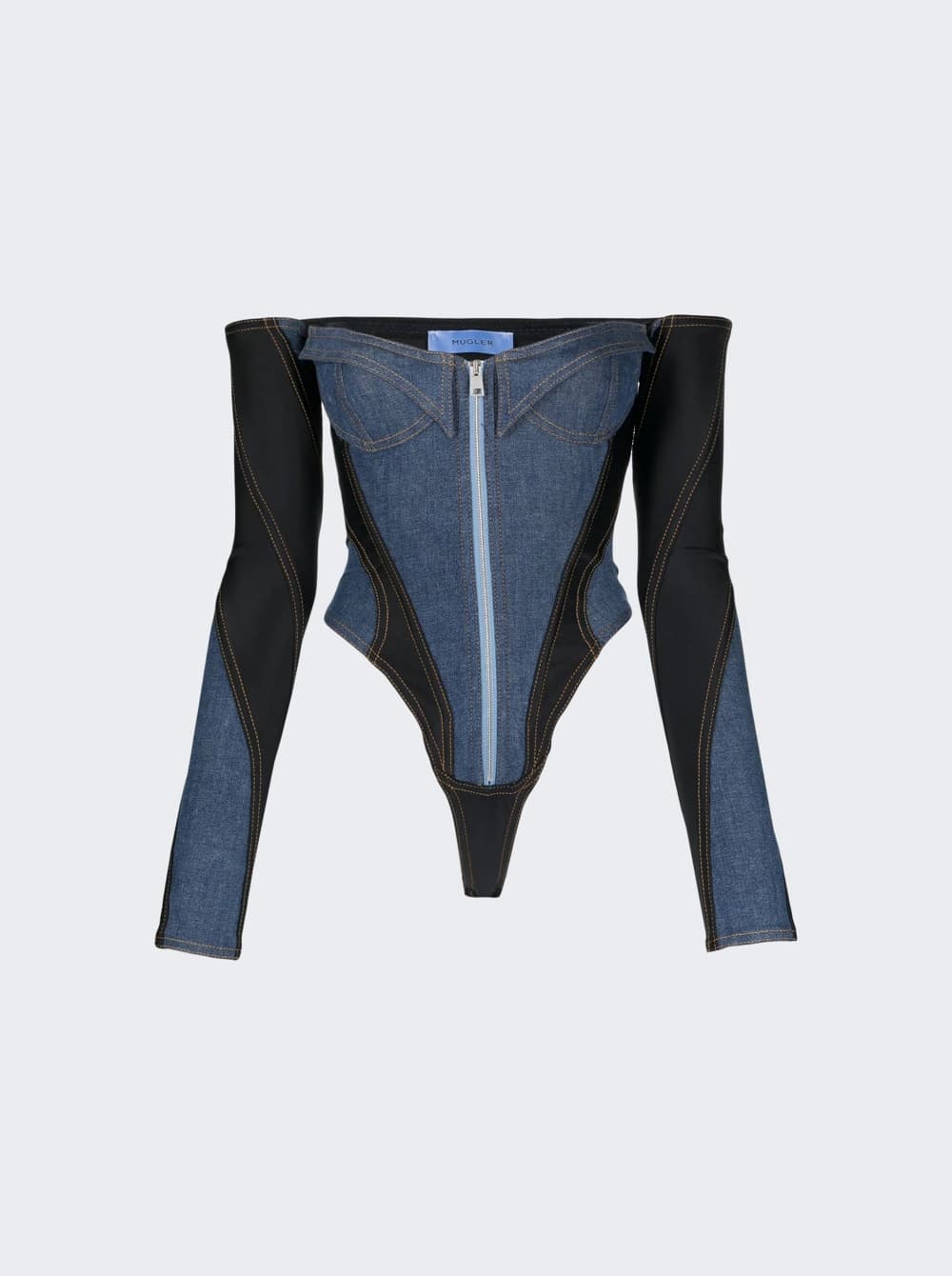 Off-Shoulder Denim Bodysuit - Image 1