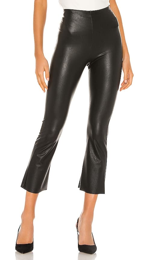 Faux Leather Cropped Flare Pant In Black - Image 1