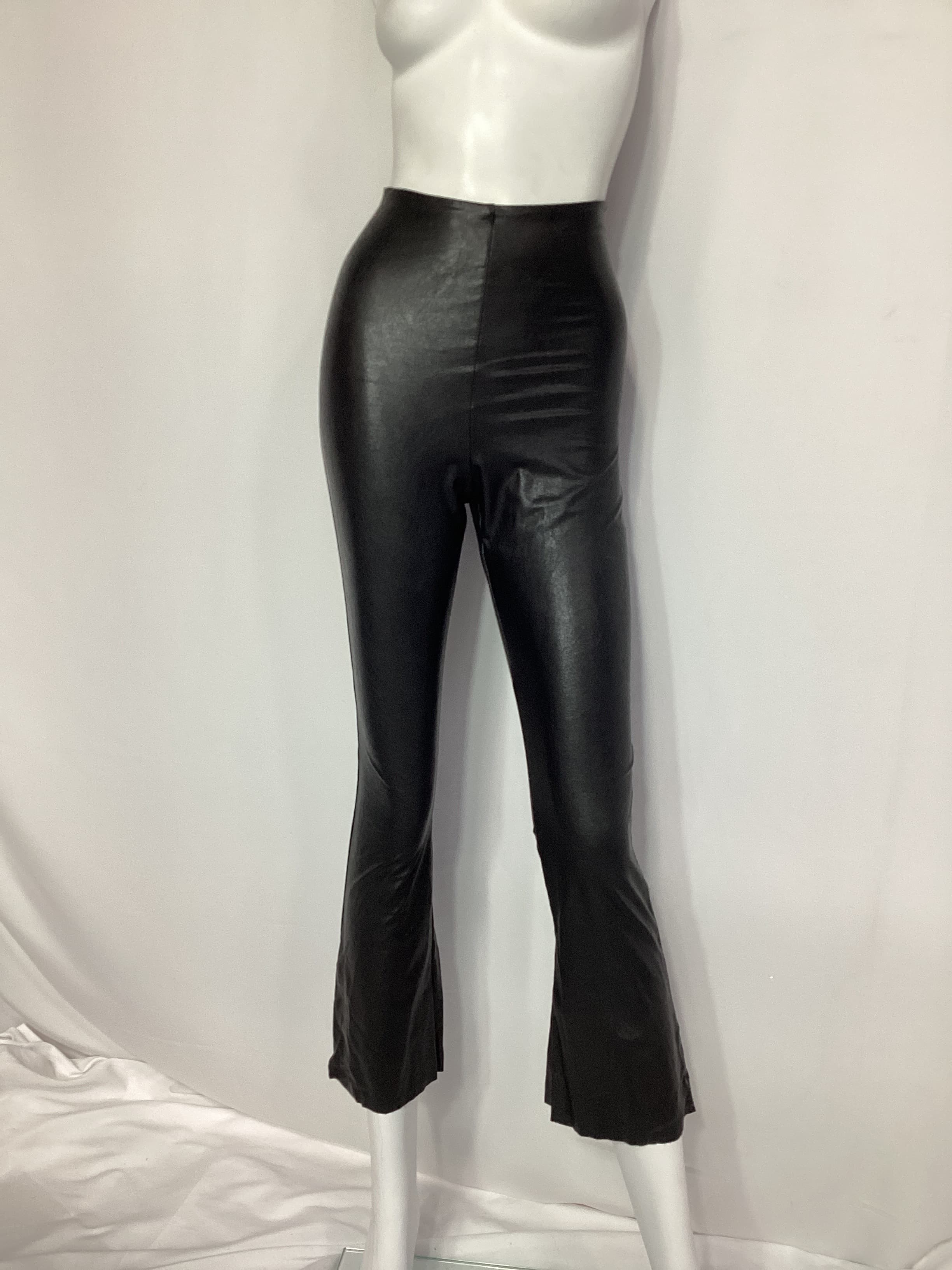 Faux Leather Cropped Flare Pant In Black - Image 2