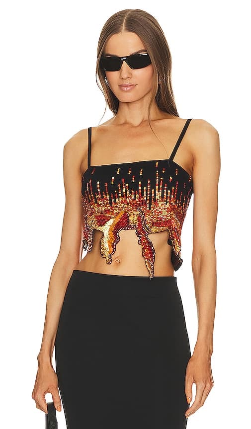 Sequin Crop Top In Vibrant Orange - Image 1