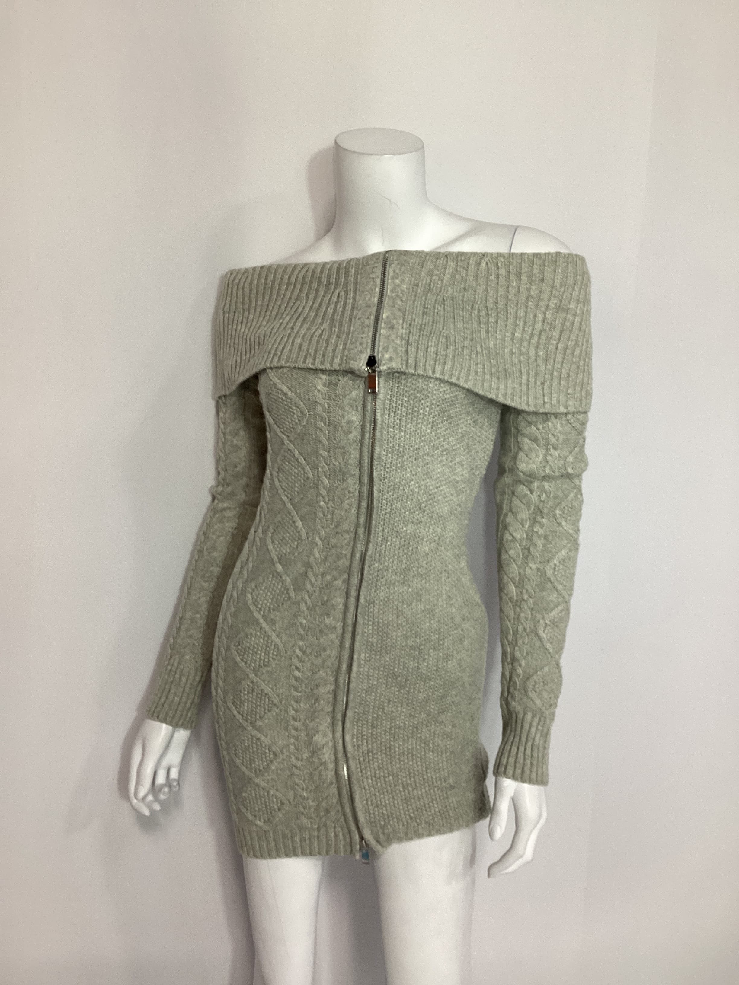 Caelia Off Shoulder Cable Mini Dress In Grey - Image 4