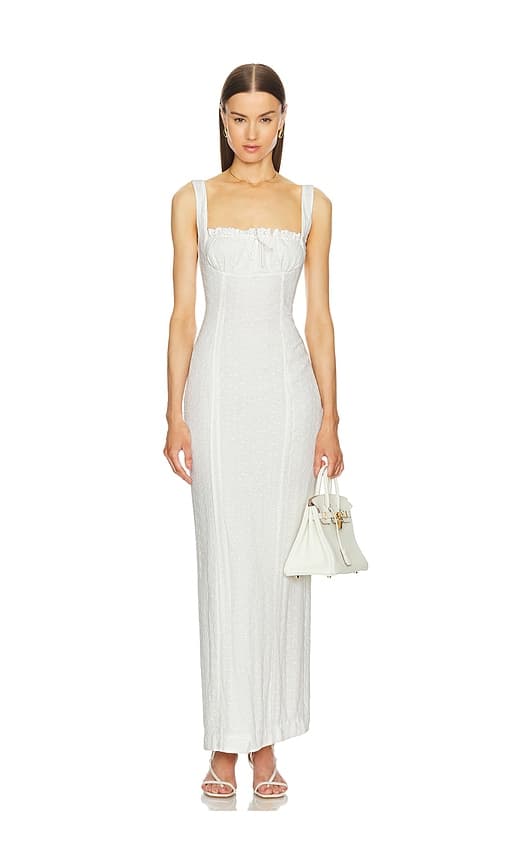 Petite Eyelet Column Dress In White - Image 1