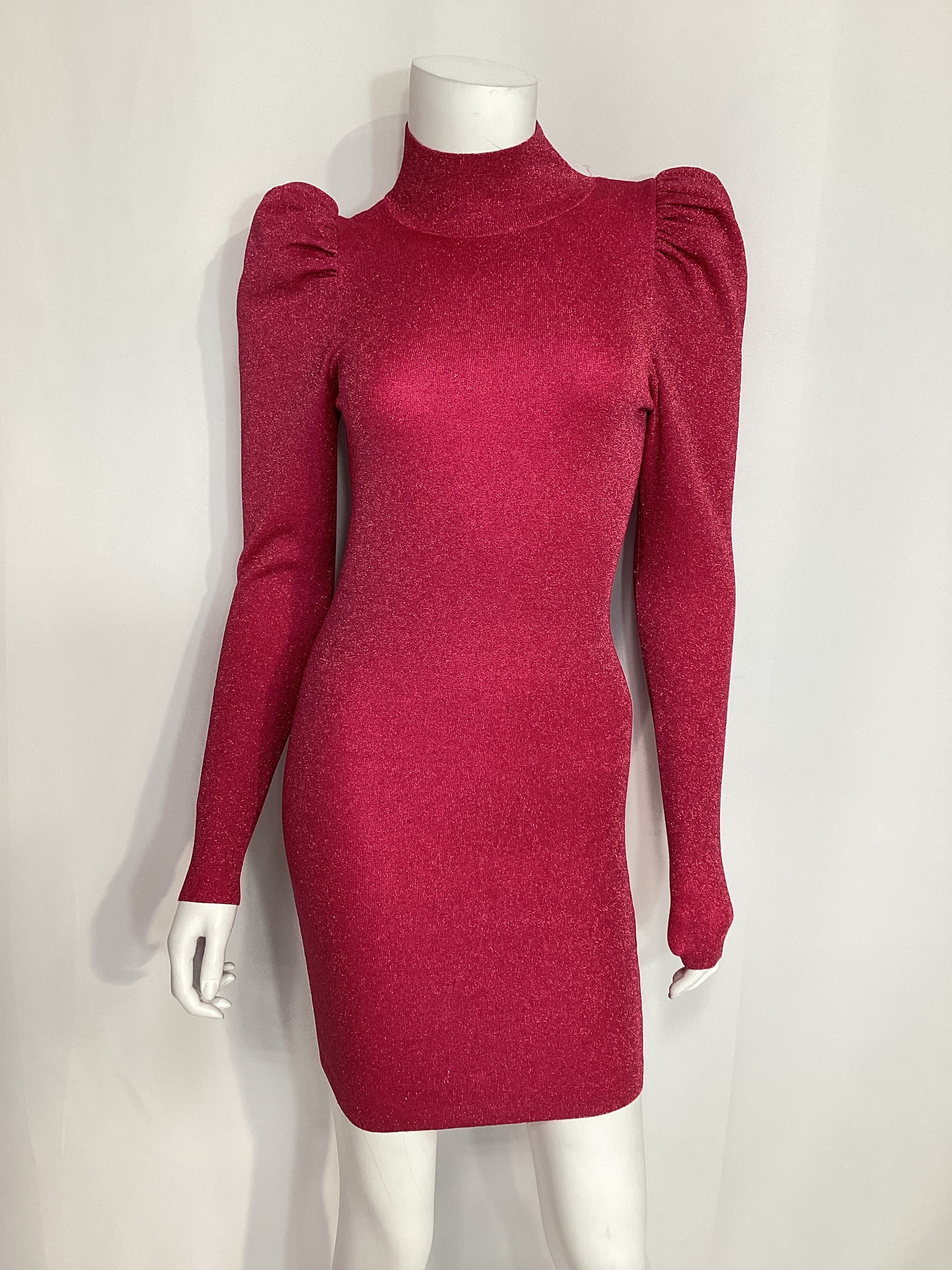 Issa Turtleneck Puff Sleeve Dress In Wild Pink Metallic - Image 3