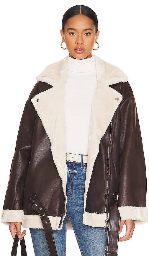 Suede Bonded Faux Fur Moto Jacket In Ivory & Cacoa - Image 1
